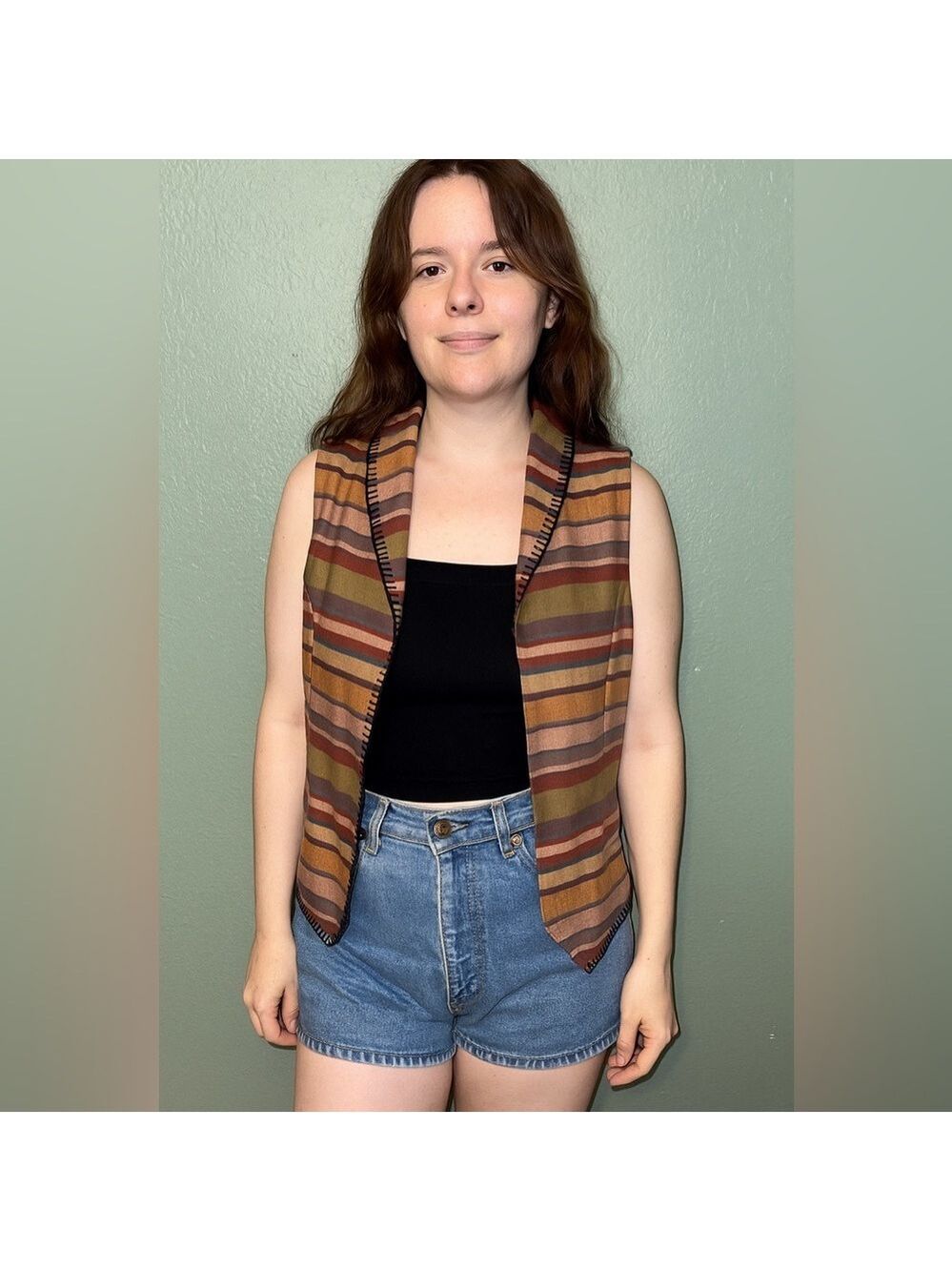 Vintage Striped Vest Unisex cottagecore granny Scott Taylor teacher multicolor